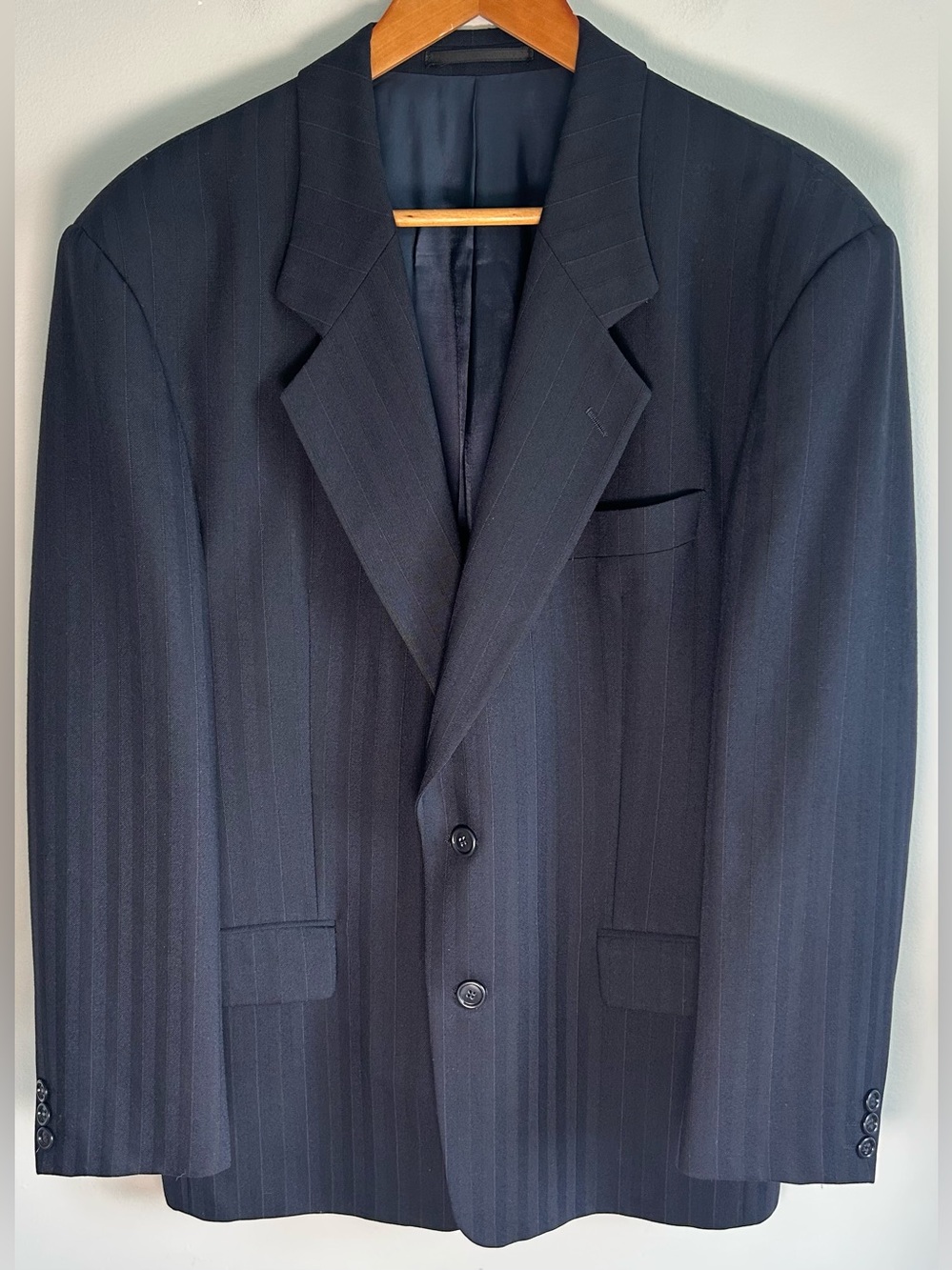 Hugo Boss Corleone Palermo Mens Blazer Sport Jacket Sz 40R Wool Navy Stripes VTG